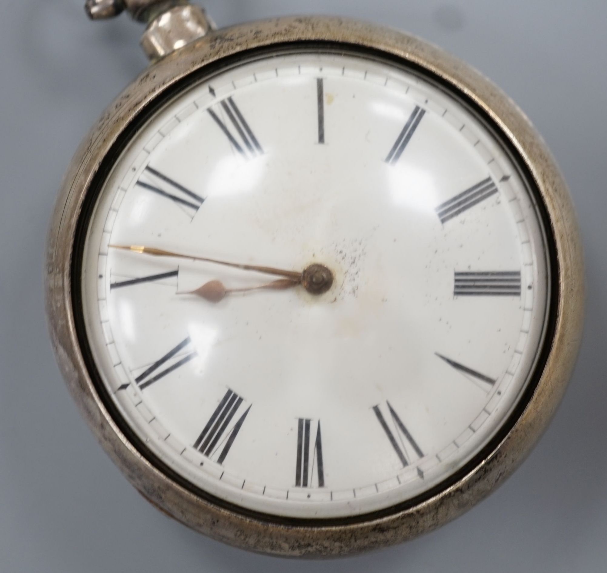An early Victorian silver pair cased keywind verge pocket watch, by Lassiter, Steyning, case diameter 56mm.
